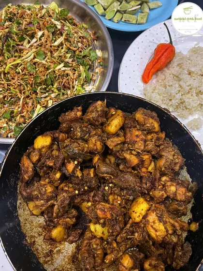 A satisfying meal of my spicy chicken stir-fry served with the yummiest 'Singju' and rice.