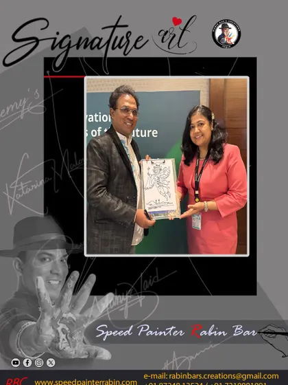 Presenting a completed Ganesha-themed signature artwork to a client at the Deloitte event in Hyderabad.