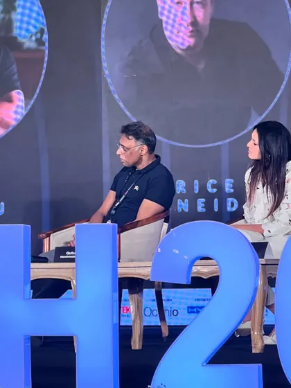 Discussing the conceptual use of light to visually connect different levels of a high-rise structure during a panel at the Acetech exhibition. Light is a powerful tool for shaping space and experience.