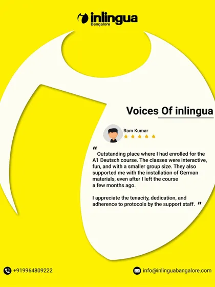 Ram Kumar describes our A1 Deutsch course as outstanding, fun, and interactive. He highlights our small group sizes and the continued support he received from our staff even after completing the course.