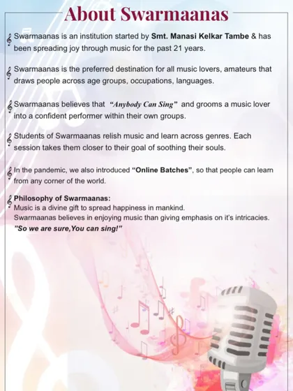 A brief introduction to Swarmaanas. We are a preferred destination for music lovers of all ages and skill levels, and we have now expanded with online batches to reach students globally.