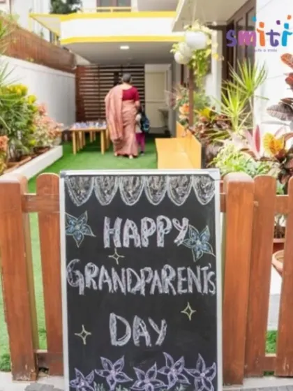 A cheerful "Happy Grandparents' Day" sign welcomes our special guests. Every detail is thoughtfully planned to make the day memorable.