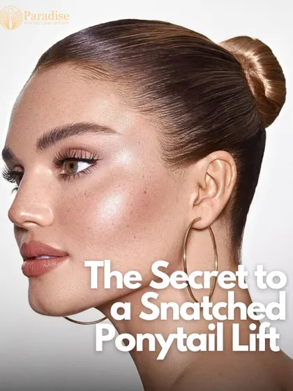 The "ponytail lift" is a highly sought-after look that creates a snatched and lifted appearance. I achieve this non-surgically using strategically placed dermal fillers to lift and contour the mid-face and temples.