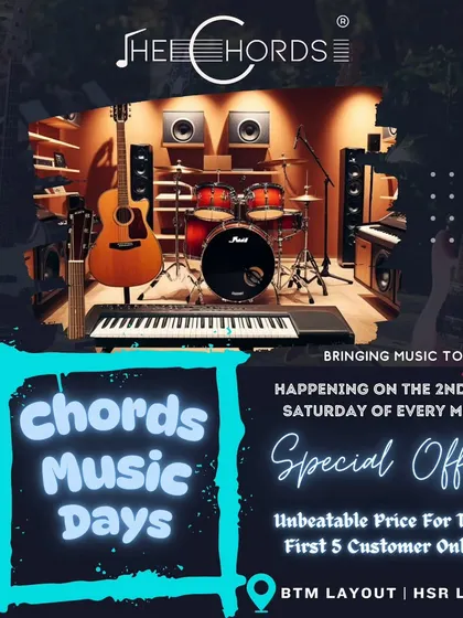 Don't miss our Chords Music Days. This graphic details our special offer happening on the 2nd and 4th Saturday of every month for the first five customers.