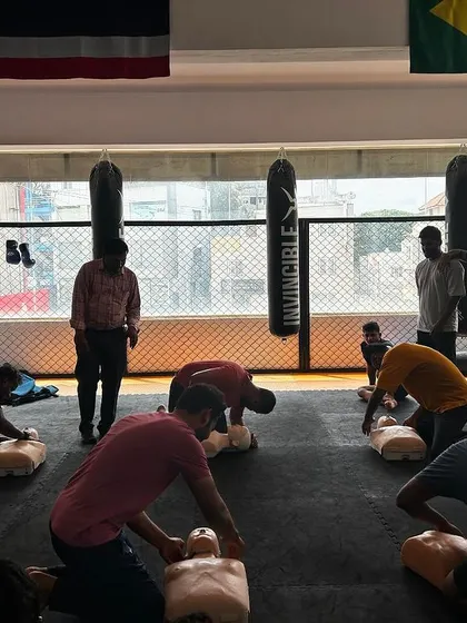 Our members practicing chest compressions, a critical skill for CPR.