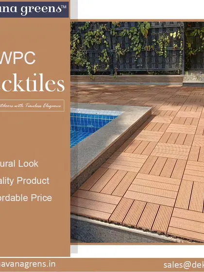 My WPC deck tiles are a great choice for poolside areas. As you can see here, their natural look and texture provide a safe, slip-resistant surface that is also completely waterproof and affordable.