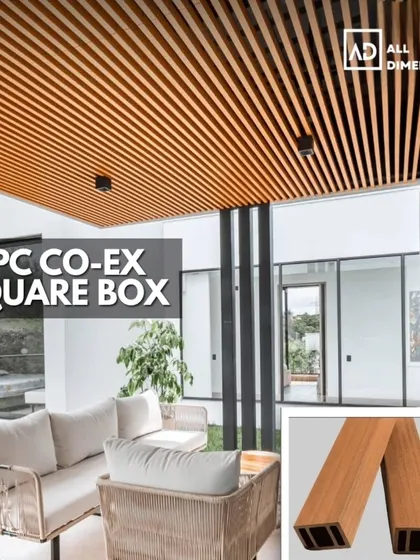 WPC louvers are not just for walls. In this covered patio, I installed them on the ceiling to create a beautiful and modern design feature that complements the outdoor seating area.