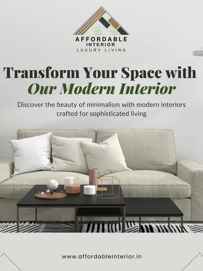 We transform spaces with modern, minimalist interiors that are sophisticated and designed for today's lifestyle, as highlighted in this graphic.