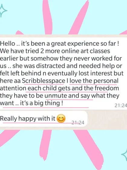 A duplicate of ID 62, this testimonial from a happy mother reinforces the value of personal attention and freedom in our online art classes.