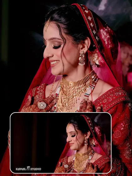A diptych of the bride's smiling portraits, her happiness radiating in every shot.