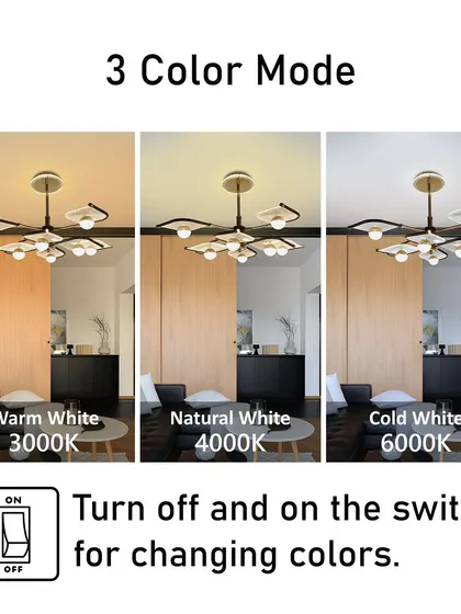 Our modern leaf-panel chandelier also offers three color modes, providing versatility to match your decor and mood.
