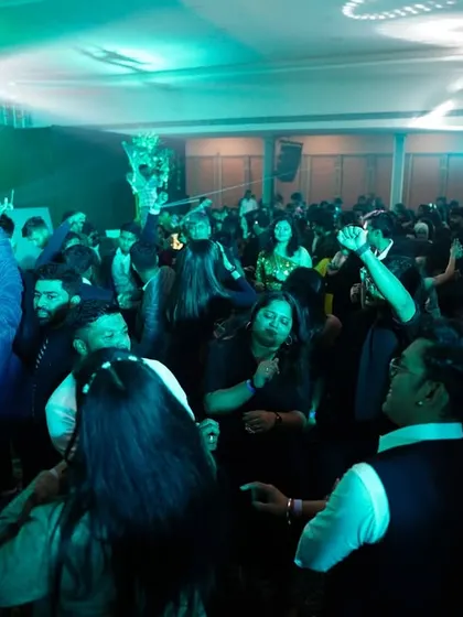 The dance floor was packed for this corporate party. My goal is always to get everyone out of their seats and moving together.