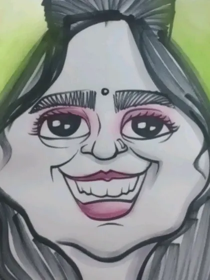 A close-up of one of the caricatures from the party, showing the detail in the eyes and smile.