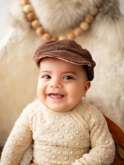 A beautiful close-up of this baby's happy, smiling face.