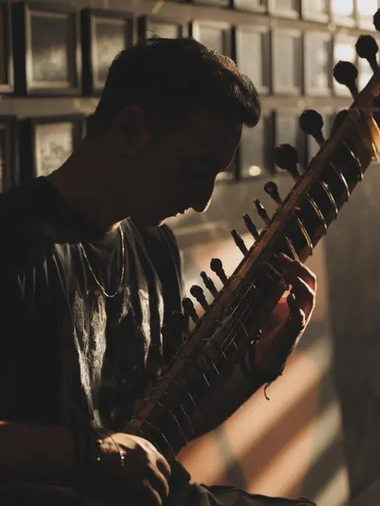 A silhouette shot during the filming of 'Mastery', capturing me deep in practice.