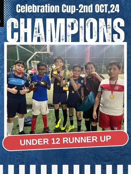 Our Under-12 Runner-Up team at the Celebration Cup. We teach our players to compete with pride and learn from every match, whether it ends in a win or a narrow loss.