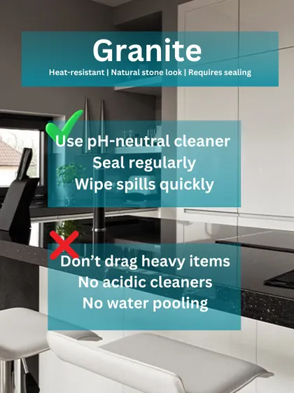 How to care for your Granite countertop. This heat-resistant natural stone requires regular sealing and cleaning with a pH-neutral cleaner to keep it looking its best.