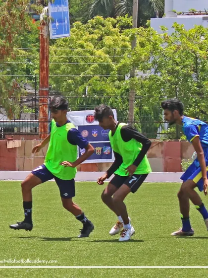 Players engaged in a fast-paced drill during the Spain trials. The intensity is high because the opportunity is huge, pushing every participant to showcase their absolute best on the field.