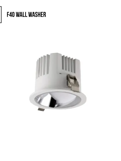 The F40 Wall Washer is designed for asymmetric illumination. It casts a wide, even spread of light across a vertical surface, perfect for highlighting textured walls or architectural features.