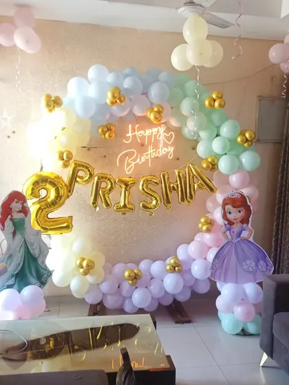 A full view of the princess-themed setup in a living room.