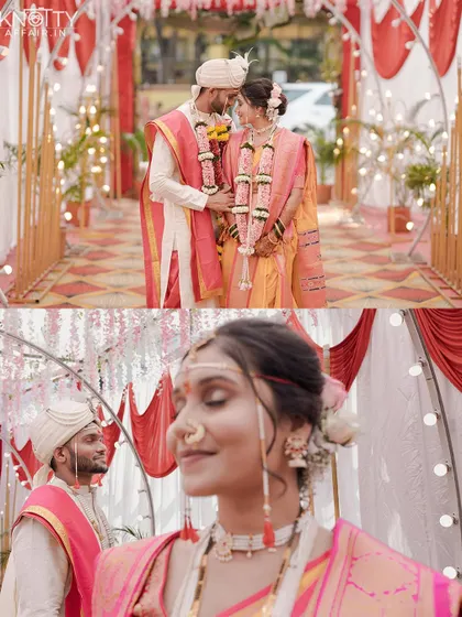 A beautiful portrait of a Maharashtrian couple at their wedding. We are experienced in capturing the unique attire and rituals of different cultures.