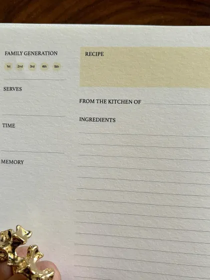 The blank pages of our journal, waiting for your family's stories. We intentionally left space not just for ingredients, but for memories, because the story is just as important as the instructions.