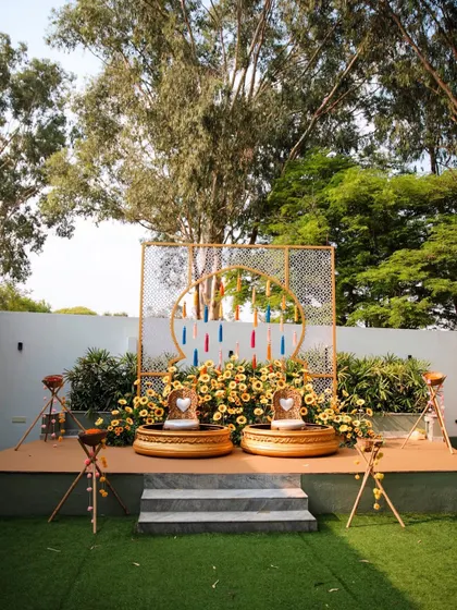 Joyful moments from Haldi ceremonies hosted at my venues. Whether in the grand lawn of The Farmhouse Collective or the cozy setting of The Backyard, there's plenty of space for this fun-filled tradition.