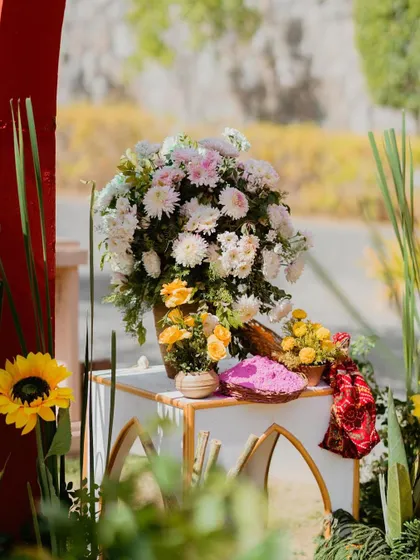 These images and videos showcase the rich variety of details, floral arrangements, and decor elements that bring our vibrant Haldi and Mehendi celebrations to life.