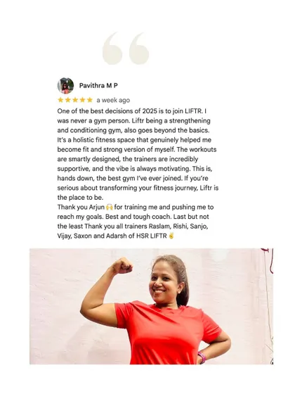 Balu couldn't do a single pull-up. Pavithra wasn't a "gym person." After 6 weeks, Balu was knocking out 5 pull-ups and Pavithra had lost 10.5 inches, calling LIFTR the best gym she's ever joined. This is for anyone who thinks they can't.