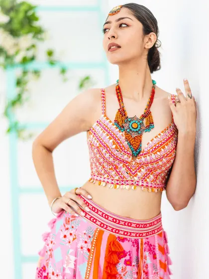 For this lookbook image, I focused on styling by pairing the outfit with a statement necklace. The pose is designed to highlight both the clothing and the accessories, showing potential customers how to complete the look.