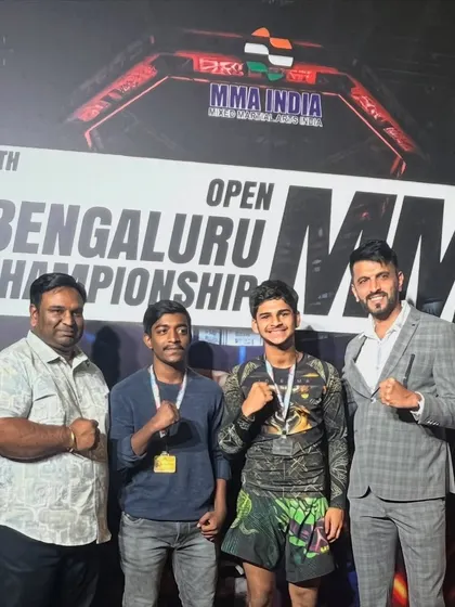Posing with our champions at the 7th Bengaluru Open MMA Championship. Seeing our fighters' hands raised is the ultimate reward for all the shared sacrifice and hard work.