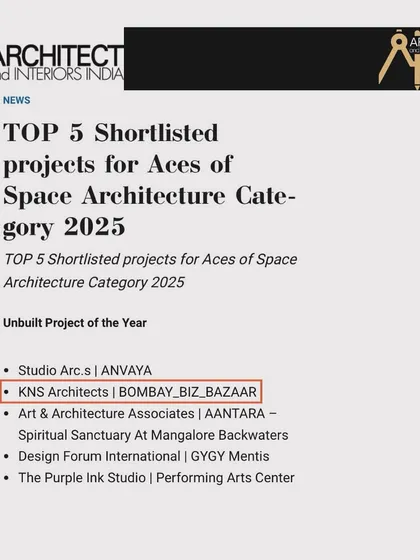 We are privileged to be shortlisted in the Top 5 for the Aces of Space Architecture Category 2025 for our unbuilt project, Bombay Biz Bazaar.