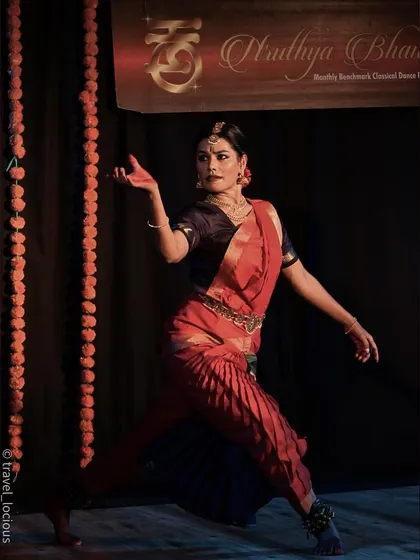 A classic Bharatanatyam pose, executed with precision and elegance.