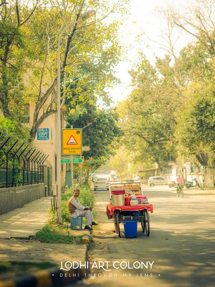 A quiet moment in Lodhi Art Colony, where a street vendor takes a break. Even in a busy city, there are pockets of stillness waiting to be found.