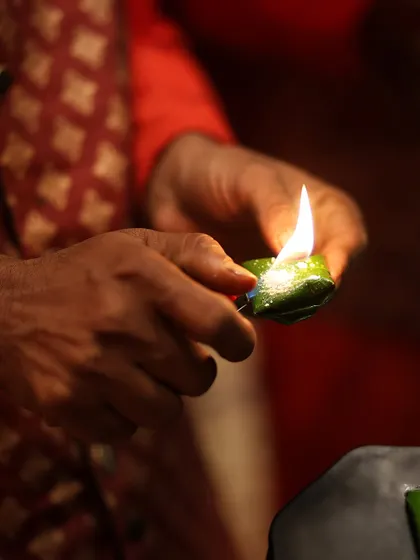 The dramatic Fire Paan. A classic paan is briefly set alight before being served, creating a moment of theatre and a unique, warm sensation for the adventurous guest.