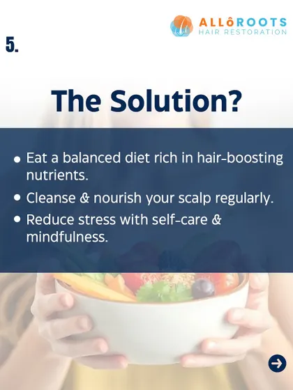 The solution to diffuse hair loss involves addressing the root cause. This includes eating a balanced diet, maintaining regular scalp hygiene to keep follicles clean, and actively reducing stress through mindfulness and self-care.