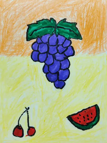 The finished fruit drawing, a colorful and healthy-themed piece of art.