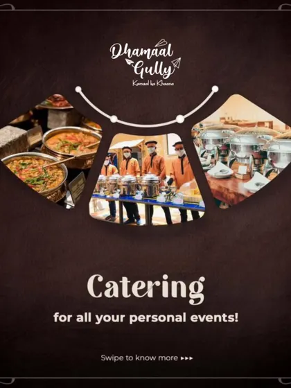A graphic highlighting my catering services for all your personal events, showing my team and the food we prepare with care.