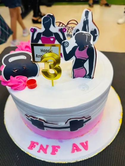 Our custom anniversary cake celebrating 3 years of empowering women at FNF Ashok Vihar.