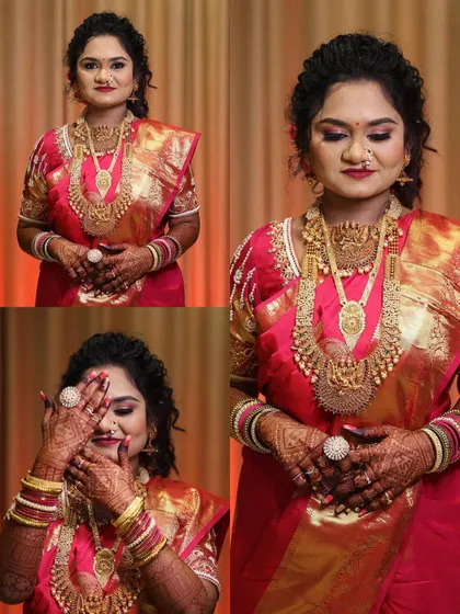 A collage showing different expressions of the bride, capturing her joy and beauty on her special day.