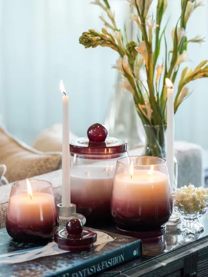 Luxury is not always loud. Sometimes, it is perfectly still and calming. My Opulent Oud collection, with its deep red ombre glass, is designed to be deeply inviting, perfect for a quiet summer afternoon.
