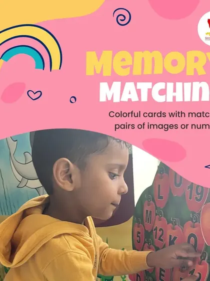 A young boy points to a number on a "Memory Matching" board. Games like this are an easy and engaging way to enhance concentration and memory skills in our preschoolers.