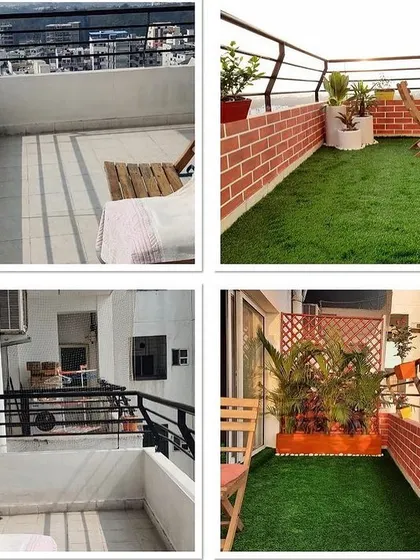 Here are two examples of how we can transform standard apartment balconies. By adding turf, planters, and seating, we turn these underutilized spaces into valuable extensions of the home.