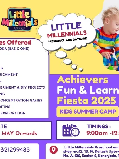 This flyer for our Fun & Learn Fiesta at Little Millennials Preschool in Panvel details the wide range of courses offered for kids aged 2 to 10. We aim to make every summer unforgettable.