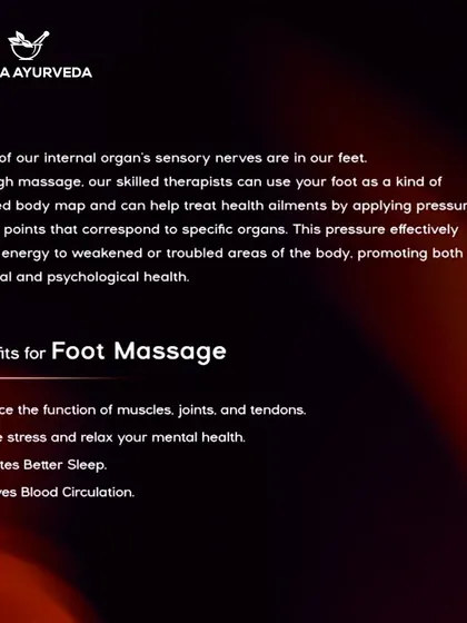 This graphic details the benefits of a therapeutic foot massage. It enhances muscle and joint function, relieves stress, promotes better sleep, and improves blood circulation.