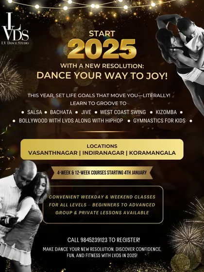 Start the new year with a new resolution: dance your way to joy! This poster announces our new courses in a variety of styles across all our locations.
