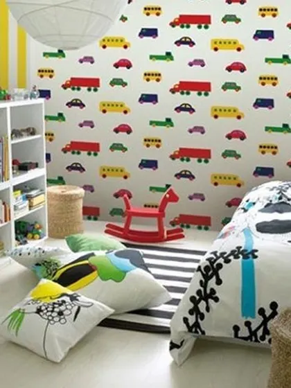 A duplicate of media 185, this repeating vehicle pattern is a stylish and playful choice for a modern kid's bedroom.