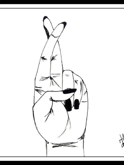 A sketch of a hand with fingers crossed. This is a universal symbol of hope, a small gesture that holds so much meaning. It's a reminder that what is coming is better than what is gone.