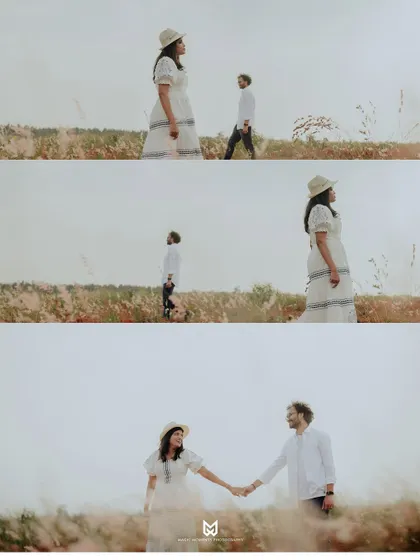 This series of shots tells a small story of the couple meeting and coming together, all set within a beautiful, minimalist landscape.