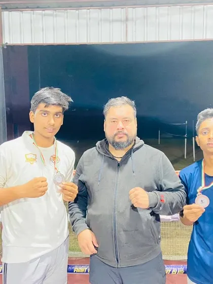 Posing with our silver medalists from the Delhi State School Game Boxing Championship. Every medal represents countless hours of *mehnat* (hard work).